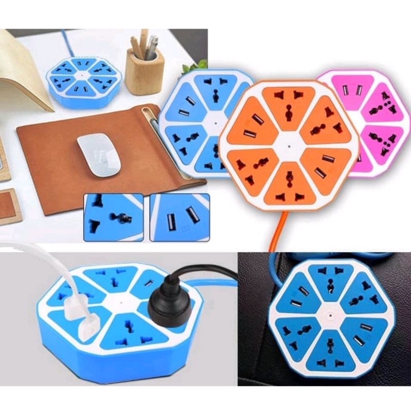 Stop Kontak USB Hexagon Socket 4 USB Colokan Listrik Smart Power