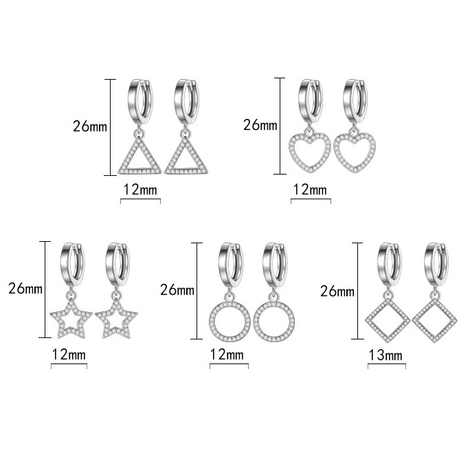 925 Sterling Perak Perempuan Anting-Anting Lima Menunjuk Bintang Segitiga Bentuk Geometris Telinga Klip Fashion Ornamen