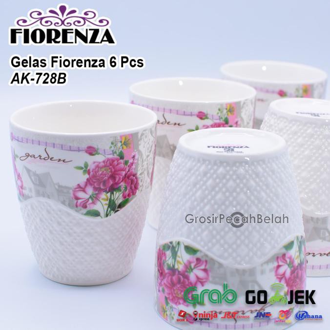 Gelas Cangkir Mug Cup Keramik isi 6 Motif Fiorenza AK-728B