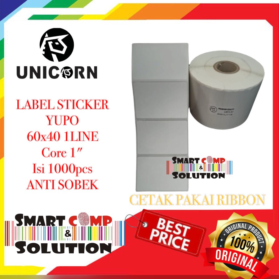 60x40 mm / 60x40mm YUPO 1Line 1000pcs Core 1&quot; Label Sticker UNICORN ANTI SOBEK DAN TAHAN AIR