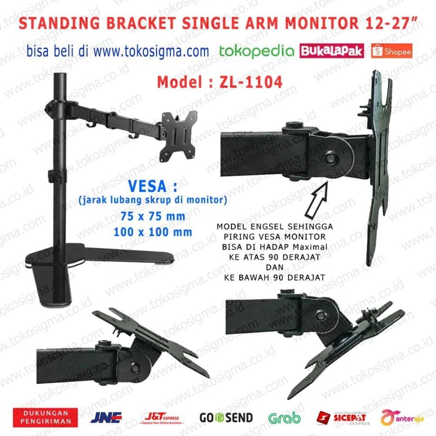 BRACKET STANDING ZL-1104 TAPAK MEJA DESK 1 ARM MONITOR FLAT 13-27 in