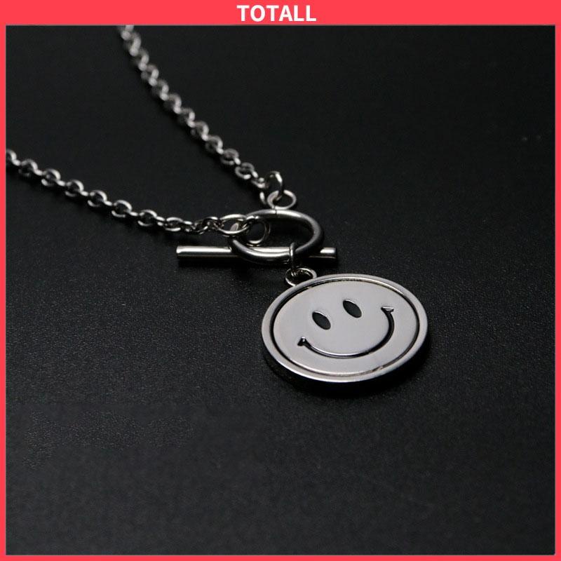 COD Kalung Rantai Sweater Rantai Klavikula Berputar Dua Sisi Smiley Necklace Pendant Necklace-Totall