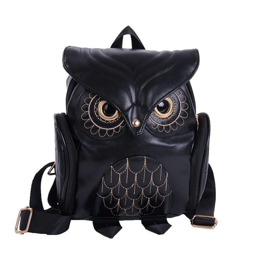 TAS RANSEL BACKPACK IMPORT WANITA KULIT TA067B5 OWLIE BURUNG HANTU SEKOLAH KULIAH KERJA KOREA HITAM