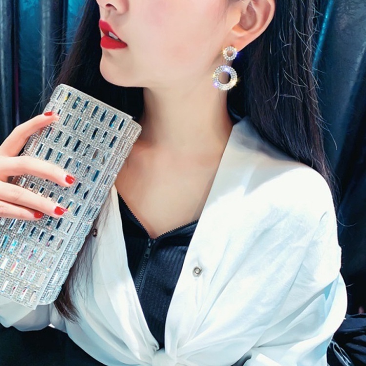 Korea gaya all-match 925 jarum perak berlebihan geometri bulat cincin anting-anting perempuan permat