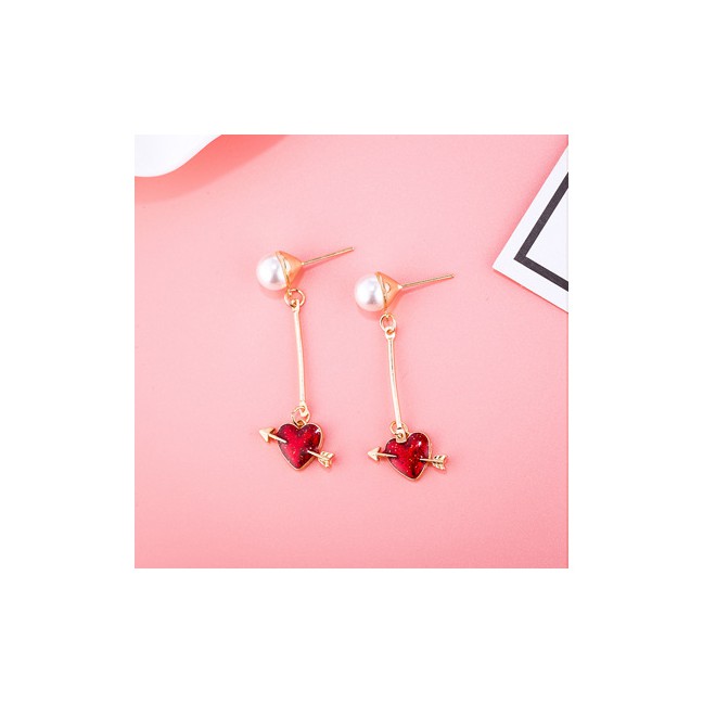 LRC Anting Tusuk Fashion Heart Shape Decorated Earrings