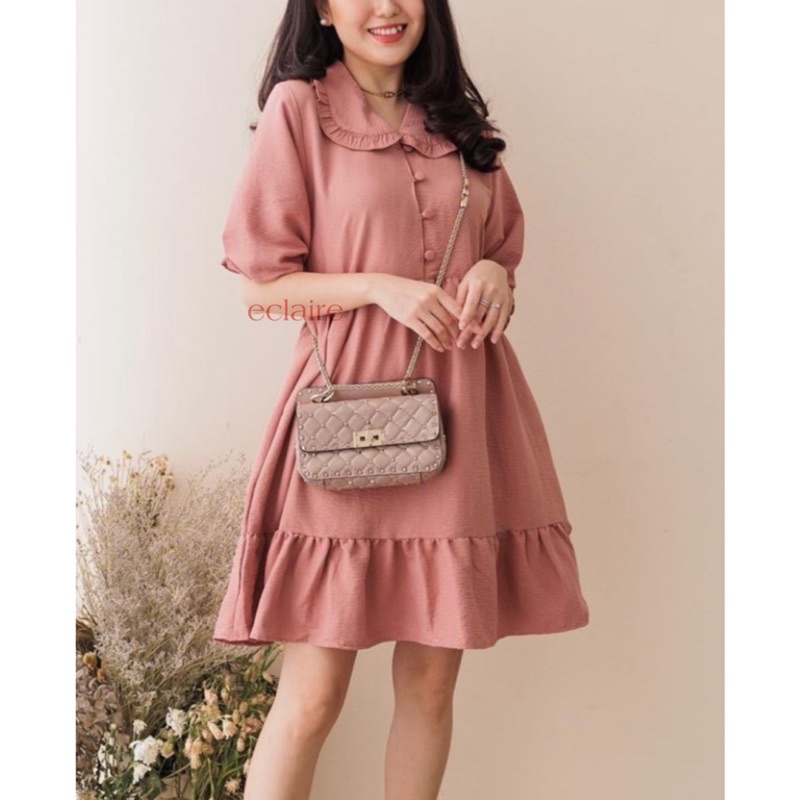 ECLAIRE - Korean Crinckle Collar Dress Wanita / Dress Midi