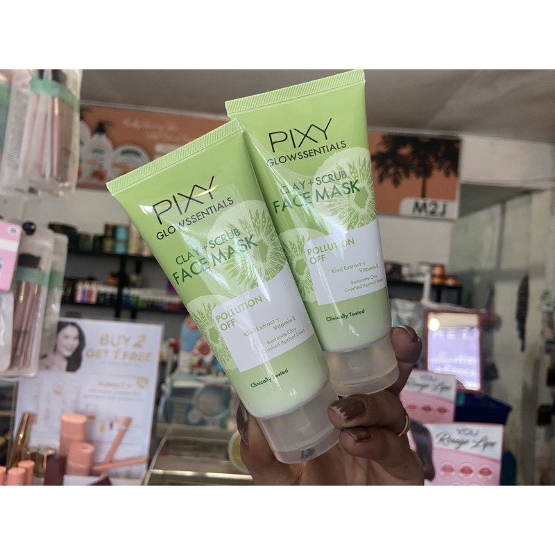 pp -- pixy glowssentials clay + scrub face mask 60 g -- masker + scrub pixy