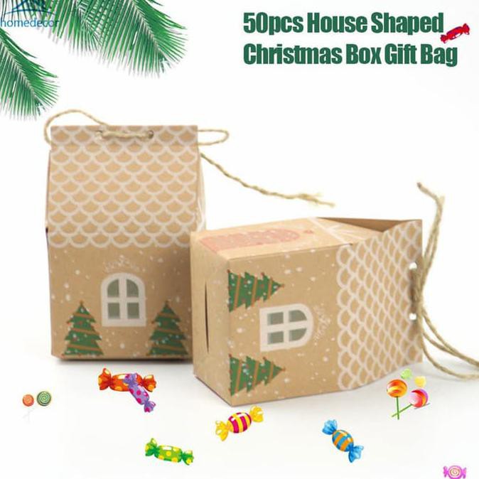

Hd 50Pcs House Shaped Christmas Box Kraft Paper Candy Box Gift Bags Bengiweti
