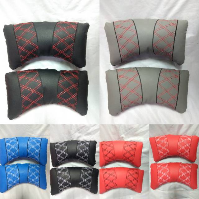 Bantal mobil Large 2pcs Kulit isi full dakron bordir motif benang