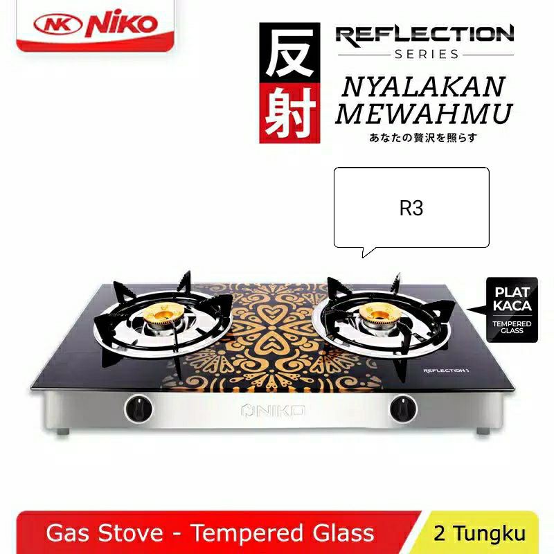 Niko reflection, R1/R2/R2- Kompor Gas Kaca, 2 Tungku Kaca