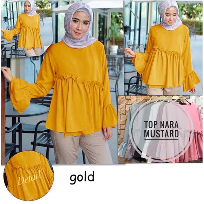 Dresslim dara armia ORI DLUHA RA gamis remaja Top Nara Mustard [Hijab 0111] RKA Baju Gamis Wan 56TVN