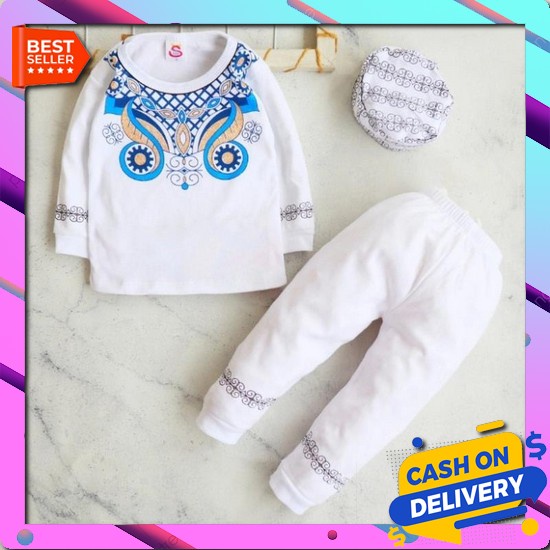 Setelan Anak Baju Koko Celana Panjang Peci Set Sarkoci Kemeja Kurta Polos Kain Katun Laki Cowok Newb