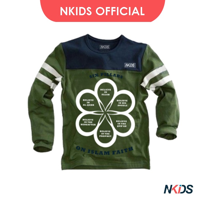 Kaos Anak Laki umur 6-14 Tahun Lengan Panjang NKIDS Warna Navy - Hijau Army (B12LT4)