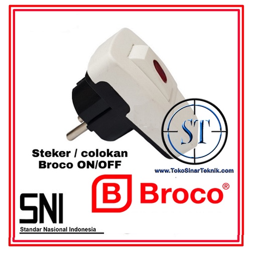 BROCO Steker Dengan Switch Saklar Lampu On/Off Colokan Steker Arde Listrik 10A 250V Kualitas SNI