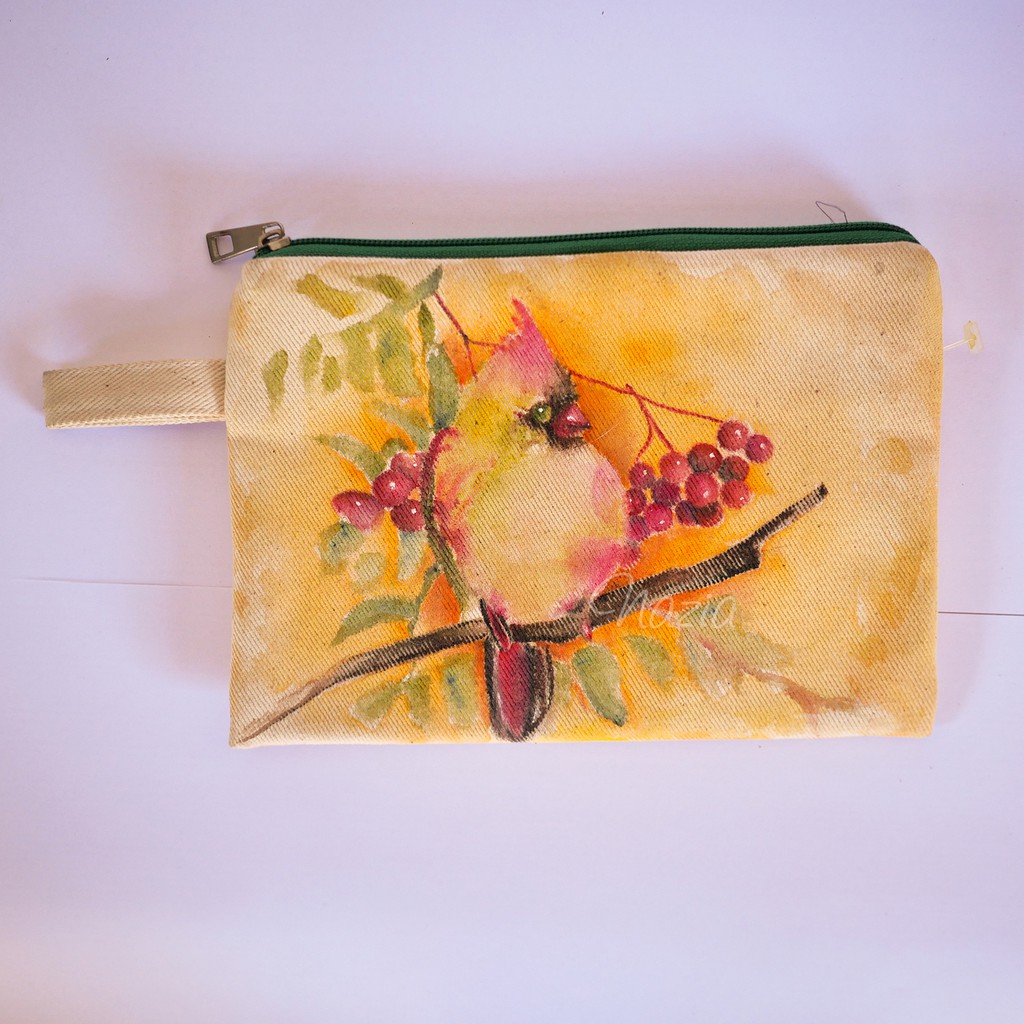 

Pouch Lukis Cherry and the Cardinal Bird Nazia Fabric Painting