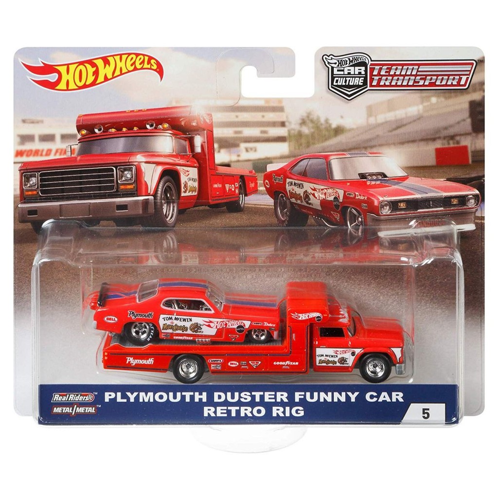 TT5 PLYMOUTH DUSTER FUNNY CAR RETRO RIG RED Merah Team Transport Premium HW Diecast Hot Wheels