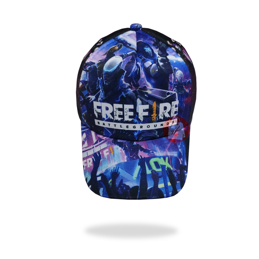Topi anak sablon sublim karakter free fire,Ml,Batman,marvel / Topi Sublim karakter anak-FF Ungu