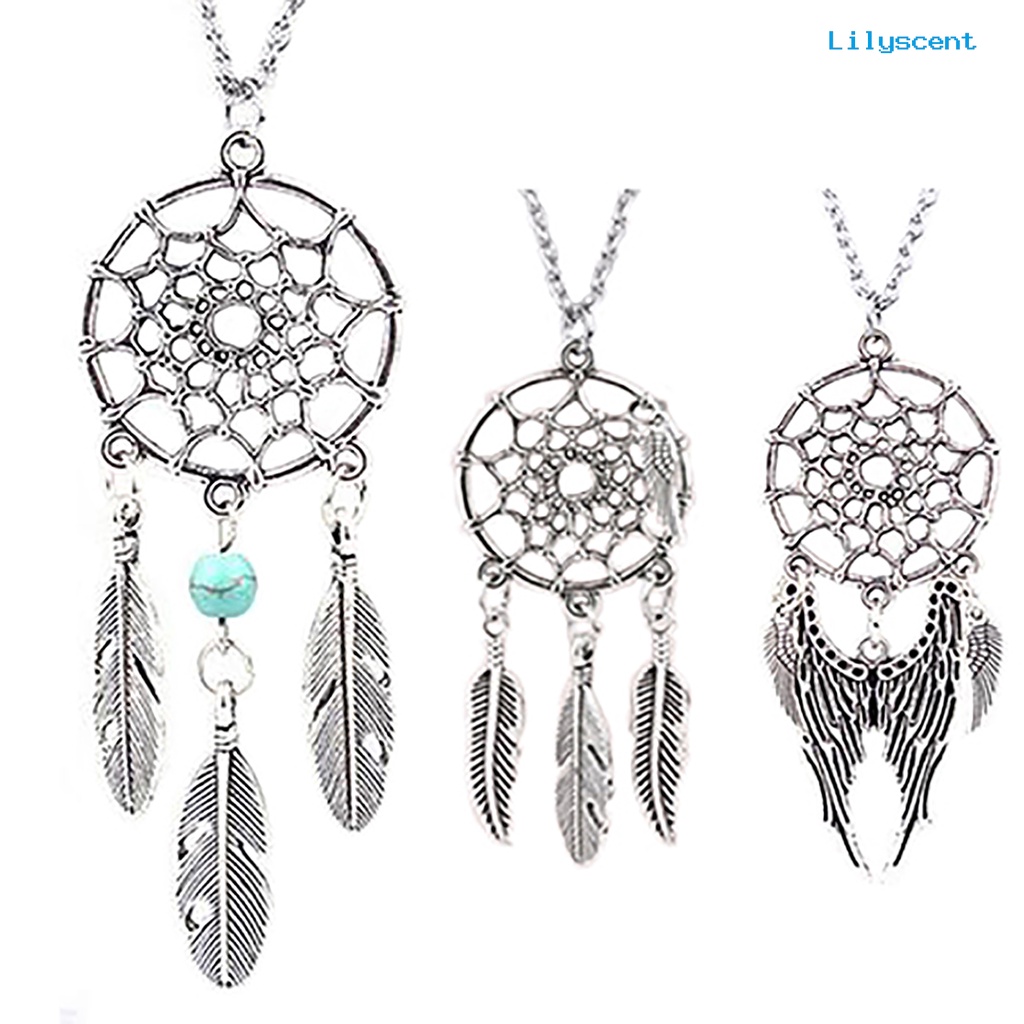 Kalung Rantai Desain Dream Catcher Sayap Bulu Gaya Etnik Untuk Wanita