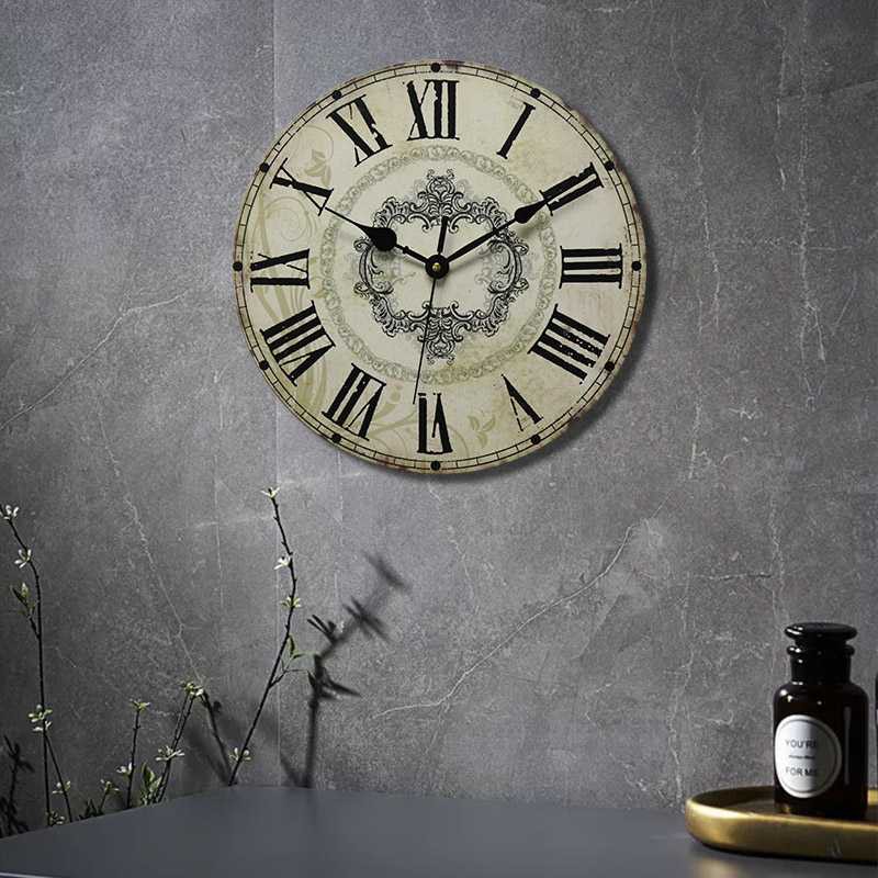 Jam Dinding Bulat Quartz Eropa Rustic Vintage Modern Classic