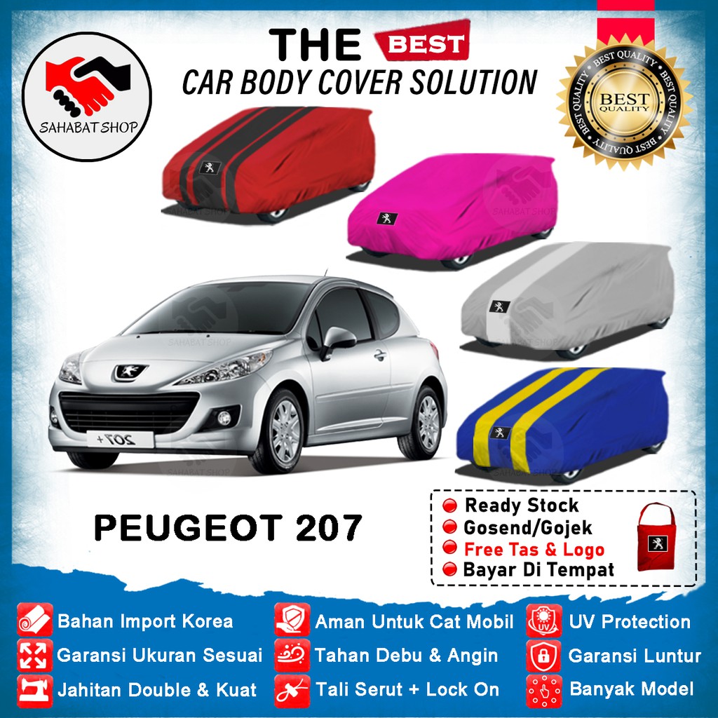 Sahabat Body Cover Mobil Peugeot 207 / Sarung Penutup Peugeot 207 Outdoor 2006 2007 2008 2009 2010 2011 2012 2013 2014 / Tutup Mantel Selimut Mantol Jas Pelindung Kerudung Kerodong Terpal Kelambu Bungkus Mobil Anti Air Waterproof Model Biru