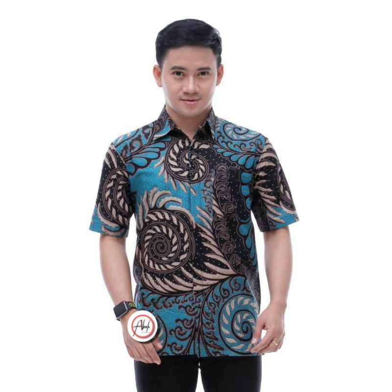 HEM BATIK PRIA DEWASA LENGAN PENDEK WARNA HIJAU TOSCA BIRU HITAM UKURAN M L XL XXL BAJU BATIK REMAJA