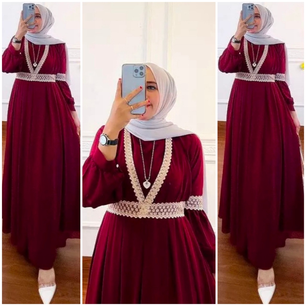 ayunda maxi ceruty renda import terbaru dan kekinian/ gamis ceruty renda