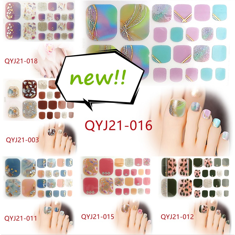 Qyj21-001 - 020 22pcs / Lembar Stiker Kuku Kaki 3d Diy Untuk Nail Art