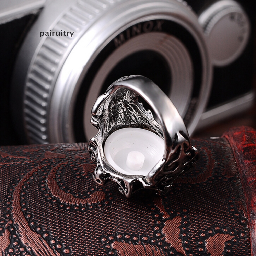 Prt 1pc Cincin Stainless Steel Gaya Gothic Motif Tengkorak / Naga / Cakar Biru Untuk Pria / Biker