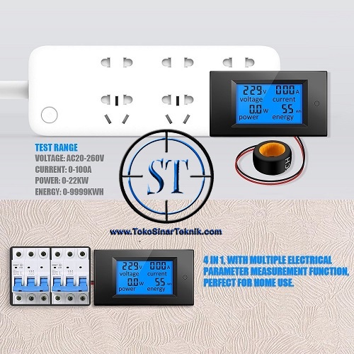 AC Multi 4in1 Meter LCD Voltmeter Ammeter Watt Energy kWh PLN Genset 100A