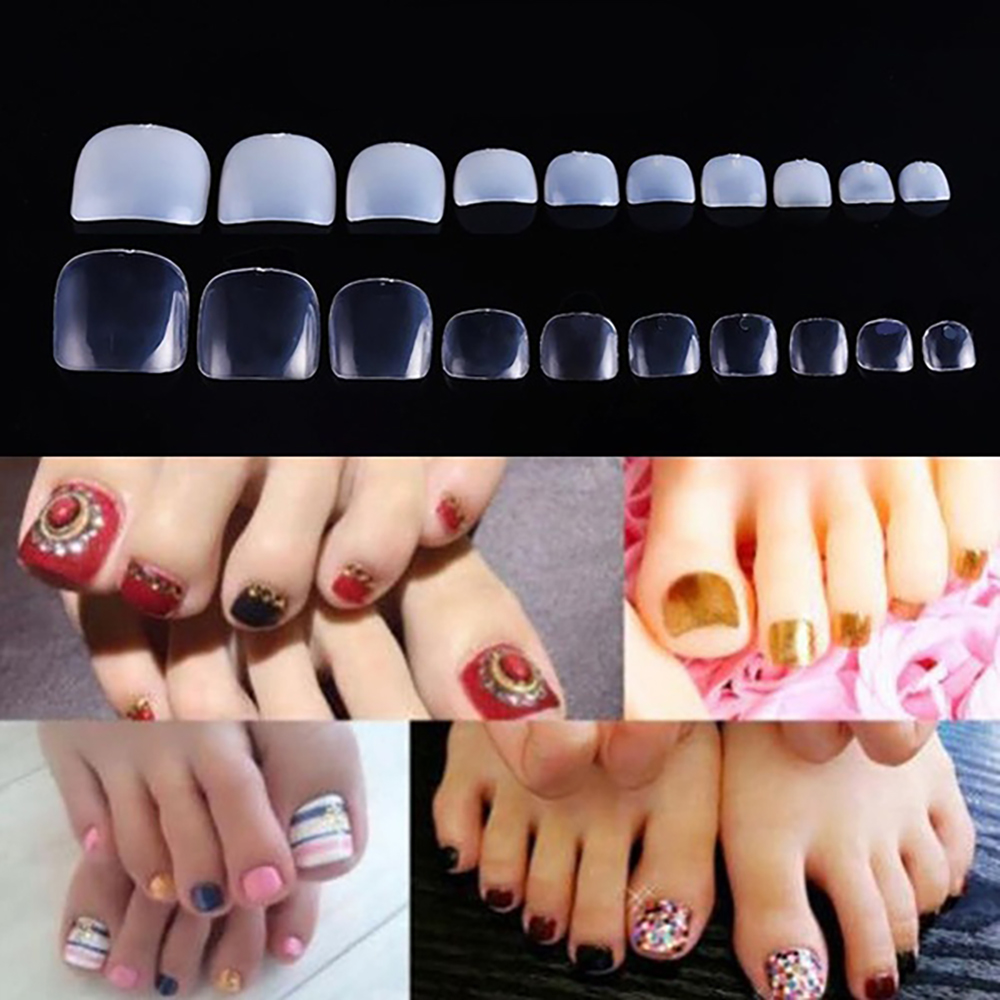 Mxbeauty 100pcs / Set Kuku Kaki Palsu Akrilik Full Cover Warna Putih Untuk Nail Art / Manicure