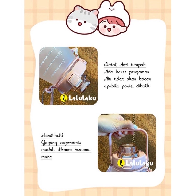 Botol Minum Big Belly Gemoy 1300ML 1.3Liter Botol Motivasi Penanda Waktu Botol Minum Viral Gradasi Free Sticker Botol Sultan Korea Kualitas Tinggi