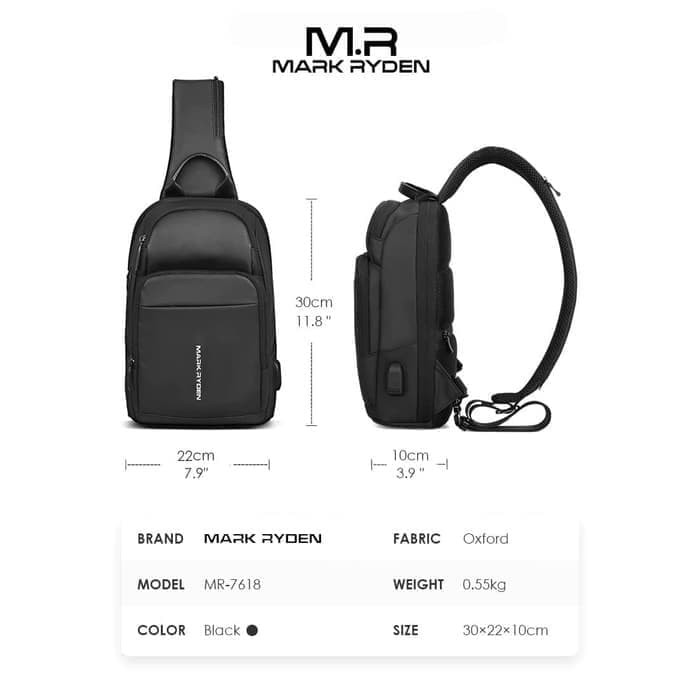 Tas Selempang MARK RYDEN MR7618 Original Ori Sling Bag Anti Maling USB