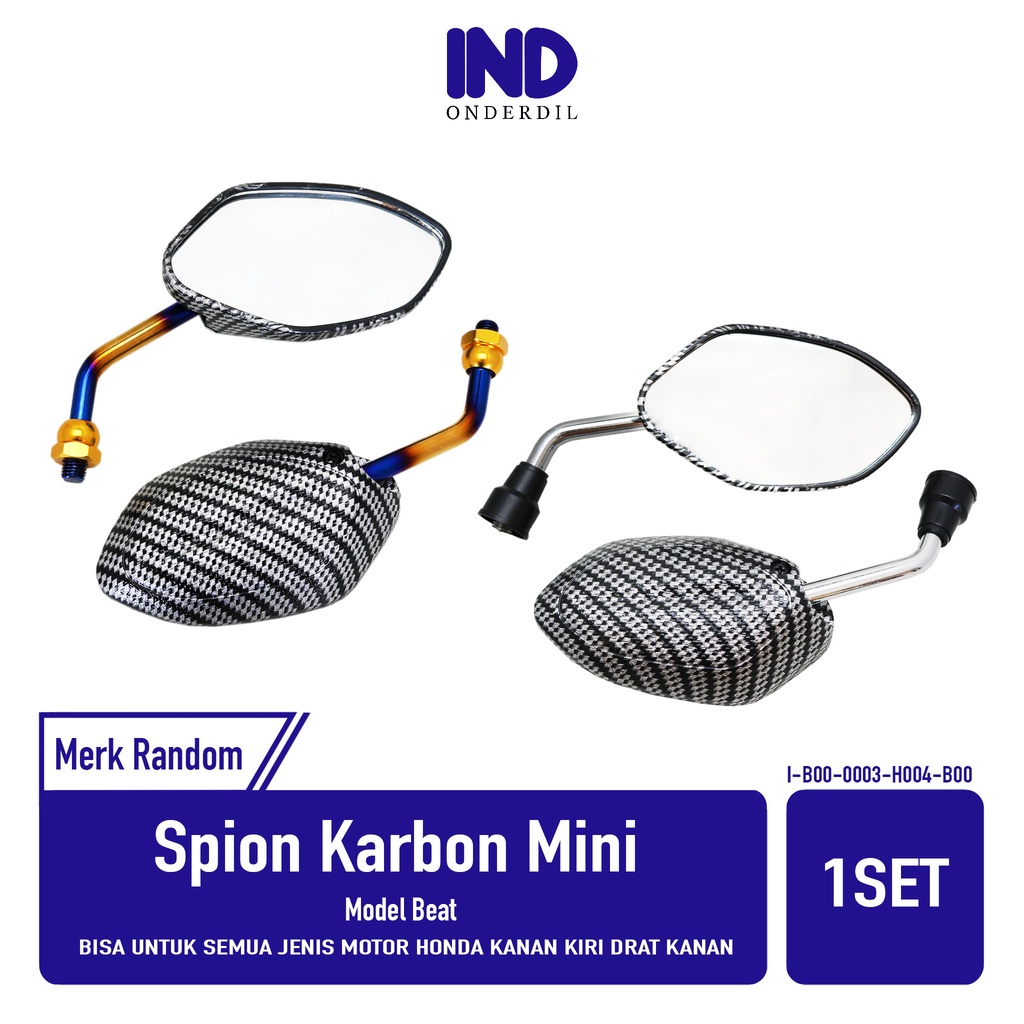 Spion-Kaca Set Variasi Mini-Kecil Karbon-Carbon Model Beat Gagang Twotone-Chrome Untuk Motor Honda Drat Kanan Baut 14 Vario-Scoopy-Spacy-Revo-Grand-Supra