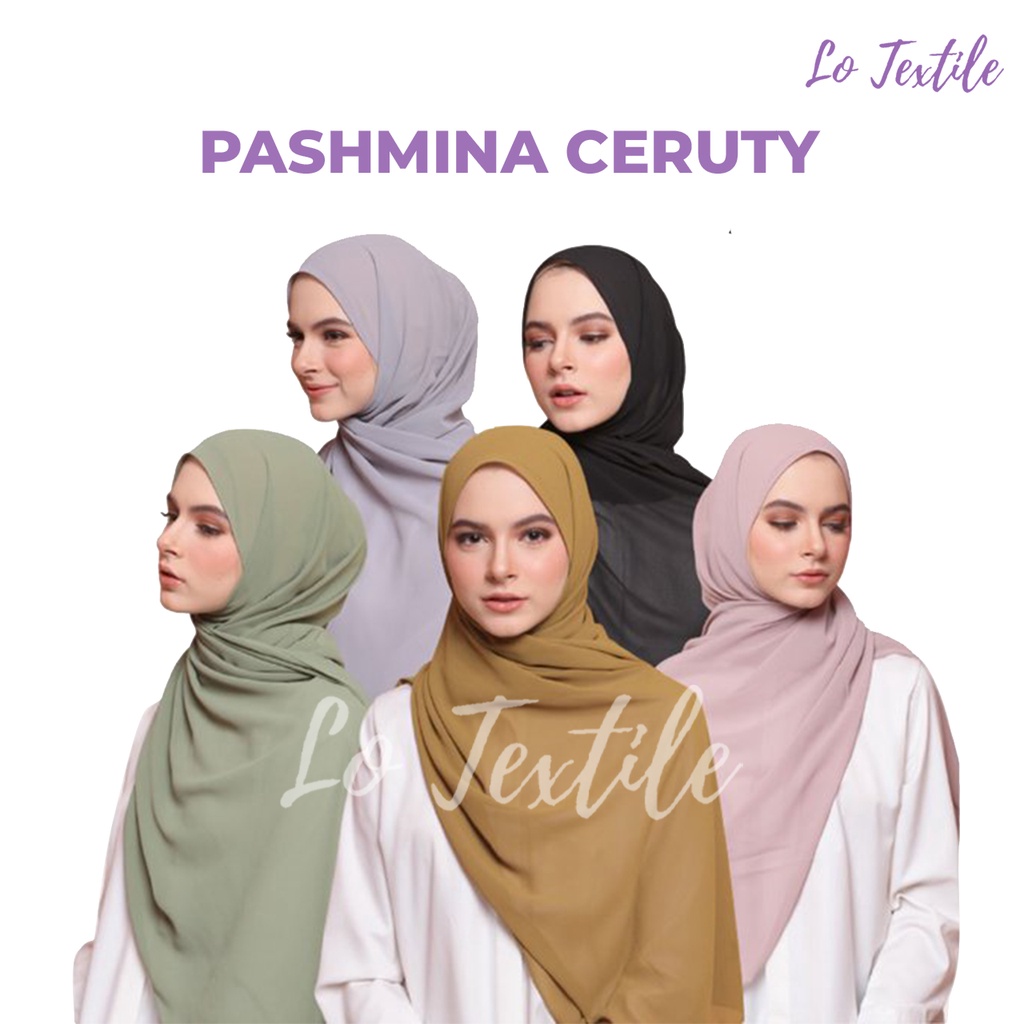 Kerudung Pashmina Ceruty 175x75 - Hijab Pasmina Panjang Jilbab Warna Komplit