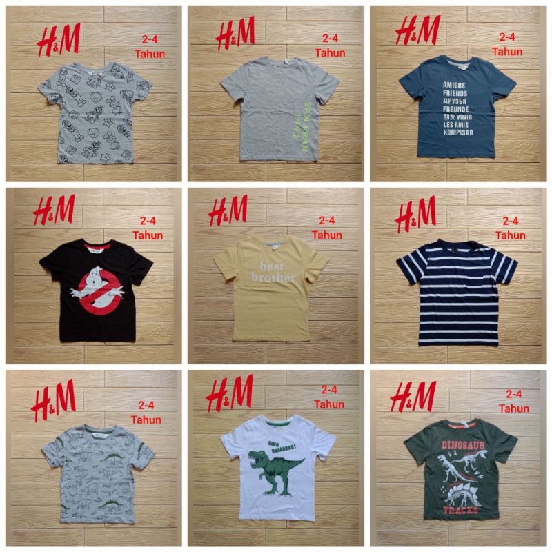 KAOS ANAK COWO H&M 2-4y Mix