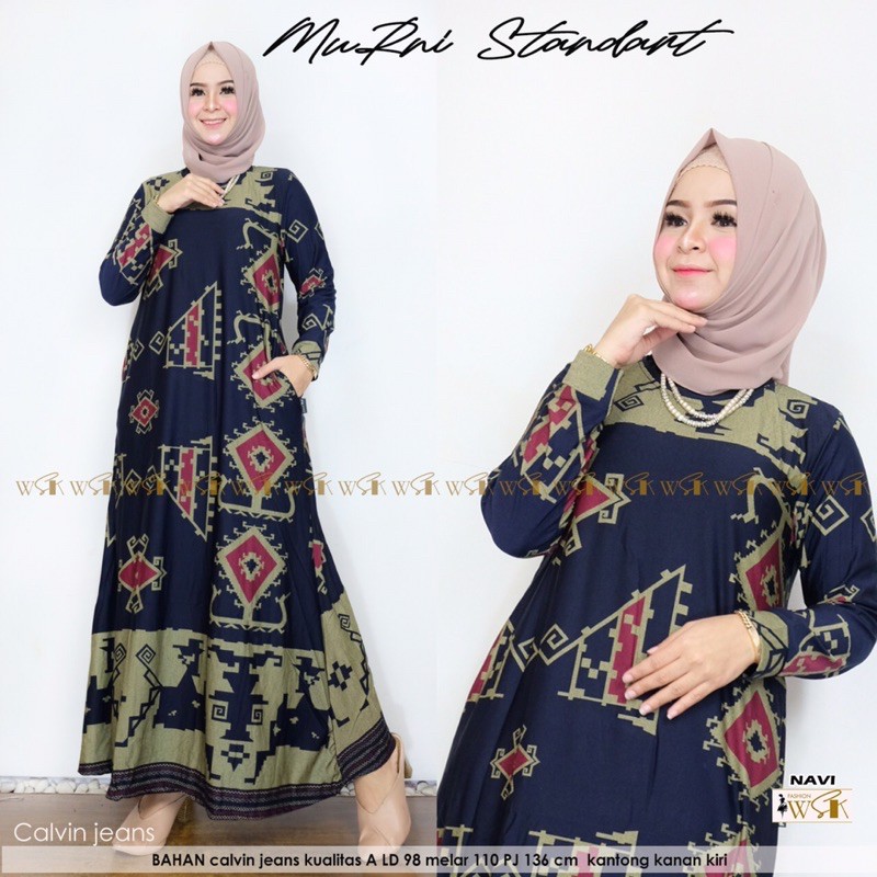 Murni standart gamis wanita terbaru 2021 bahan Calvin Jeans  Ld 98-110cm Pj 136cm kantong kanan kiri
