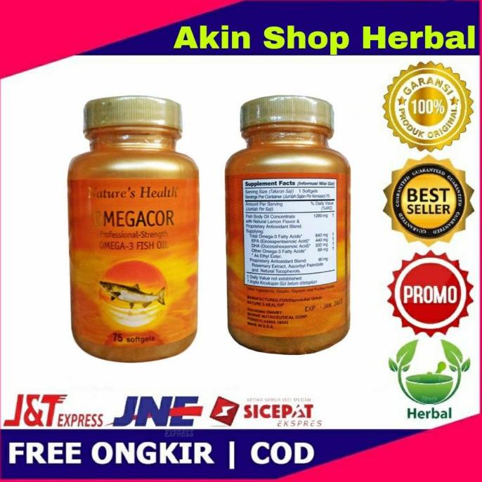 Nature's Health Omegacor Omega-3 Fish Oil BPOM 75 Kapsul Original USA