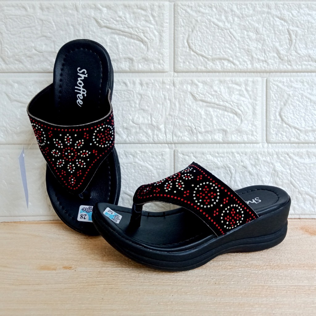 Shoffee K24 K37 Sandal Anak Perempuan Jepit Wedges Kerlip Love Hak 5cm Size 26-35