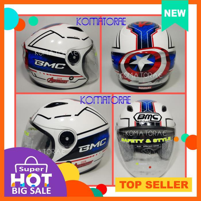 Helm Bmc Milan Avenger Captain America 02 White Blue Half Face