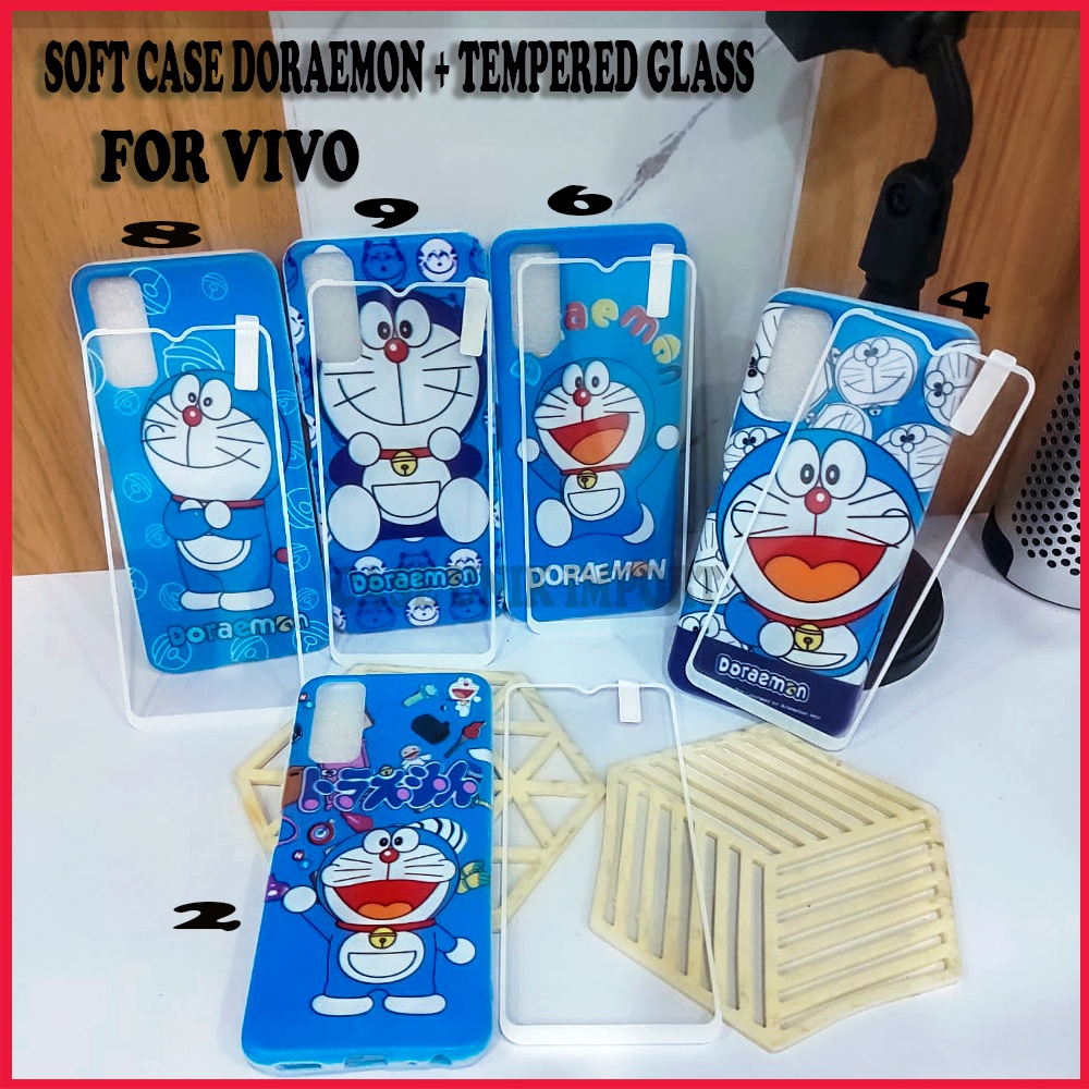 Soft Case Doraemon - Case Free Tempered Glass for Vivo Y01 Y15S Y51 2020 Y11 Y12i Y12 Y15 Y17 Y19 Y20 Y20i Y20S Y12S Y20G Y91C Y1S Y91 Y93 Y95 Y30 Y30i Y50