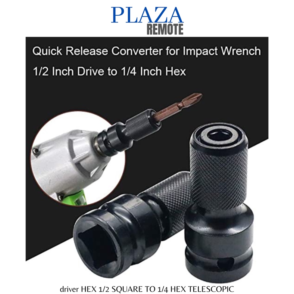 DRIVER HEX SOCKET ADAPTOR KONEKTOR 1/2&quot; SQUARE TO 1/4&quot; HEX MAGNETIC TELESCOPIC