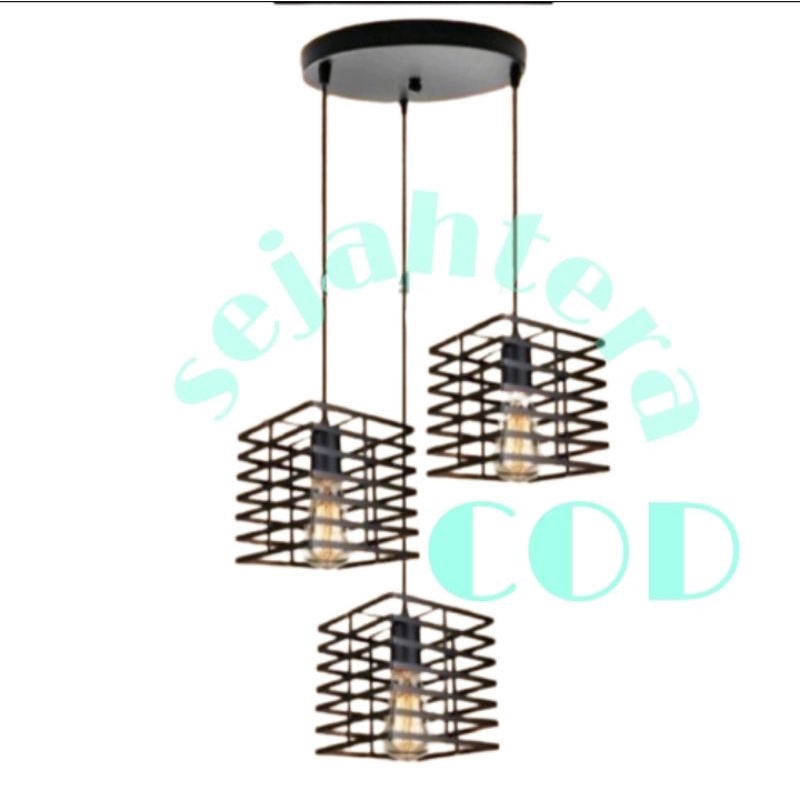 kap lampu hias gantung modern 3 cabang bulat 015 /