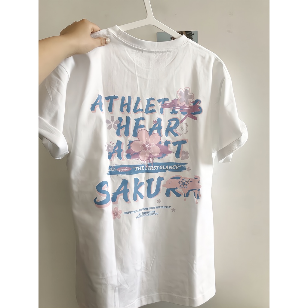 [100%  Katun]Kaos Putih Atasan Wanita Lengan Pendek Oversize Printed T-shirt Baju Wanita Kekinian Korean Style