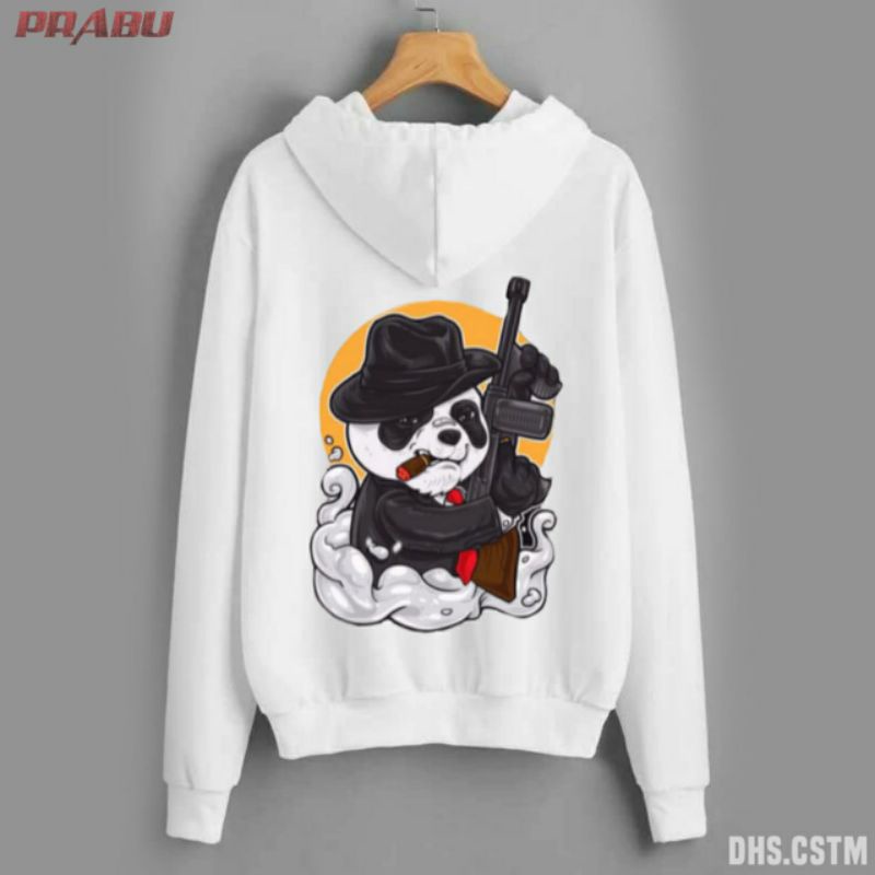 Sweater wanita pria unisex hoodie panda humbel putih abu