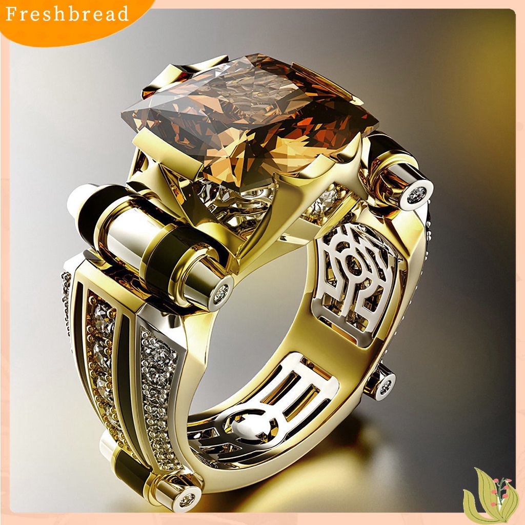 [TERLARIS]Mens Ring Vintage Jewelry Gift Copper Rhinestone Inlaid Carved Finger Ring for Daily Life