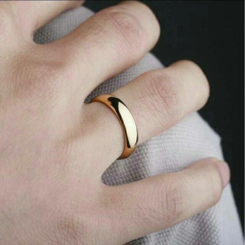 [Bayar di Tempat] Cincin Couple Pria Wanita Gold Kuning Emas Slim Polos Titanium Stainless Steel 316