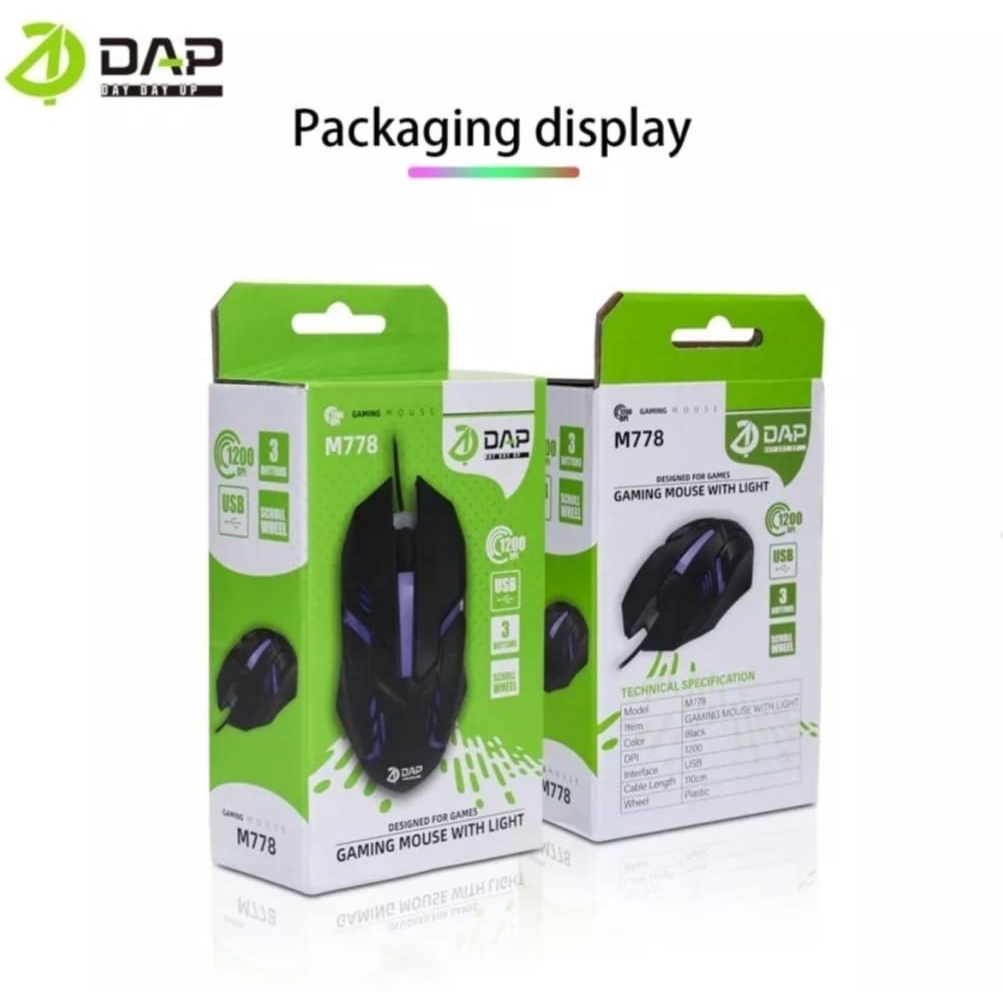 Mouse Gaming Kabel USB Wired DAP M778 ORIGINAL USB LED With Light RGB 1200DPI-Mouse Gaming-Gamers Untuk PC Komputer-Laptop-Windows,Linux,Mac Os