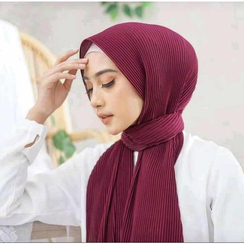 Kerudung Pashmina Plisket Lidi Premium Kerudung Anti Tembem Pleated Hijab