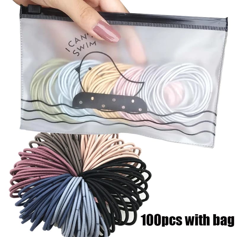 [Eike] - 100 pcs Ikat Rambut Korea Polos / Kunciran Rambut / Kunciran Gelang Karet / Kunciran Ala Korea 100 Pcs / Kunciran