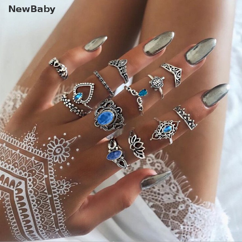 13pcs / Set Cincin Aneka Desain Gaya Punk Untuk Wanita